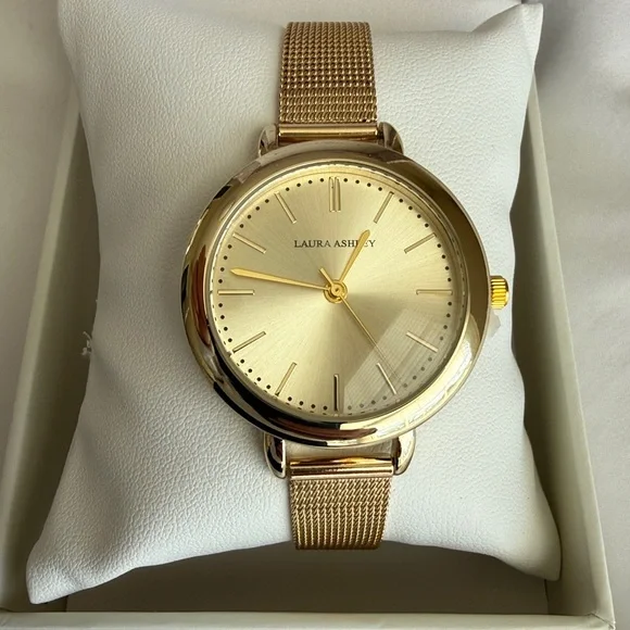 Gold Mesh Watch Womens New Laura Ashley - Picture 2 of 6
